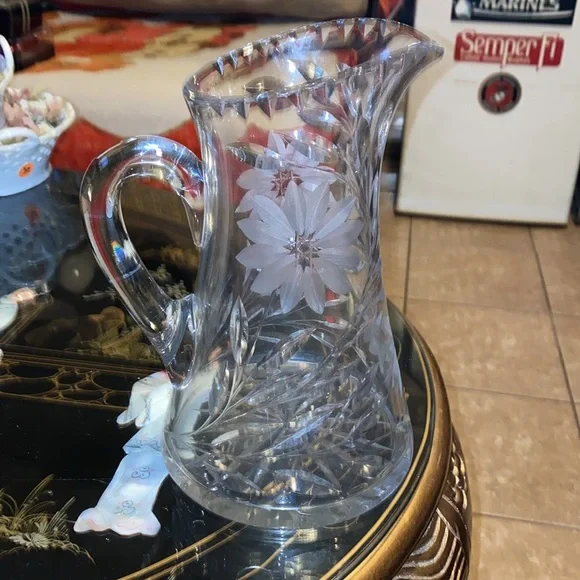BX51 American Brilliant Period 10" T Cut Glass Pitcher Daisy Flowers and Leaves - Picture 5 of 5